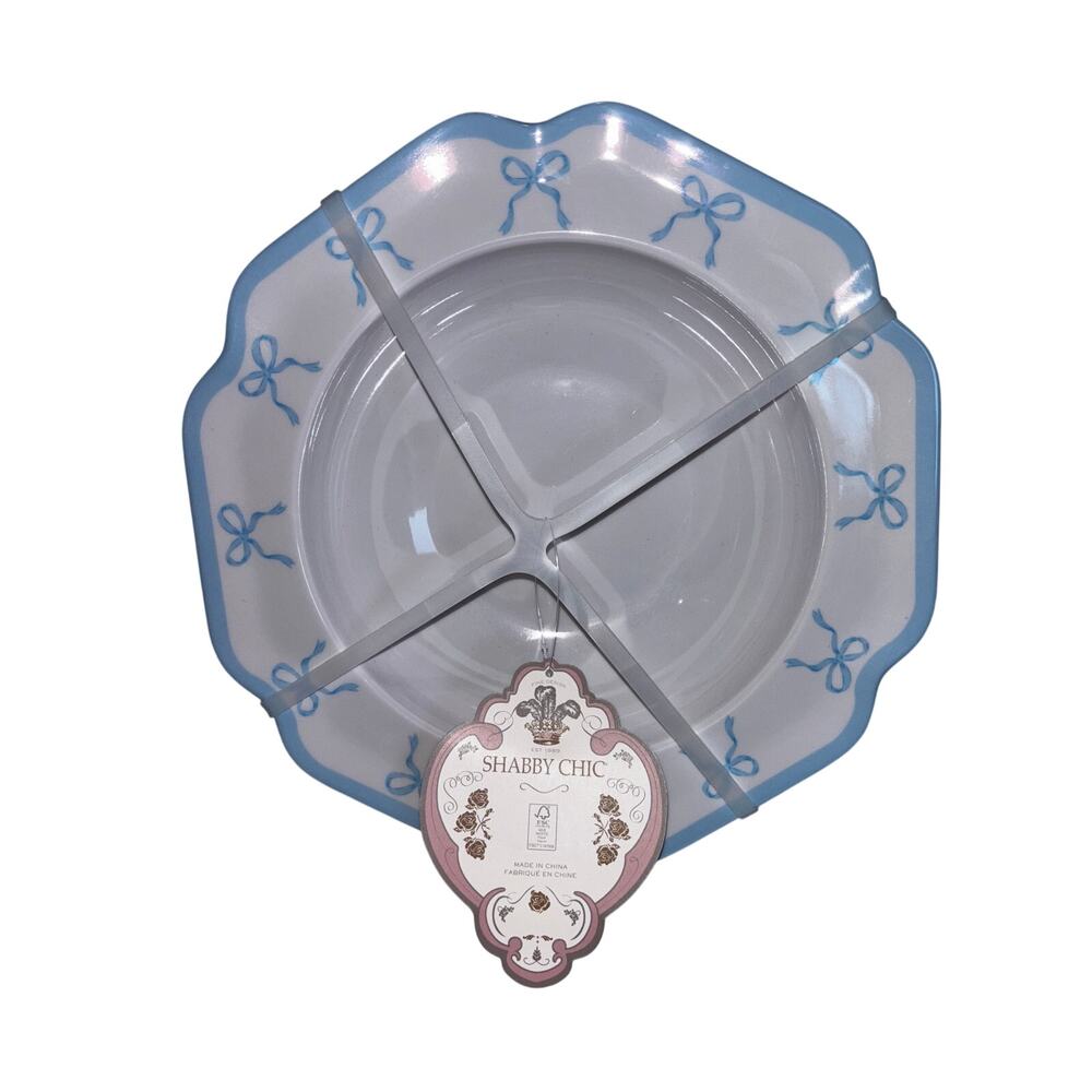 Shabby Chic Baby Blue Bow Coquette Melamine Plastic Bowls Set of Four 10"
